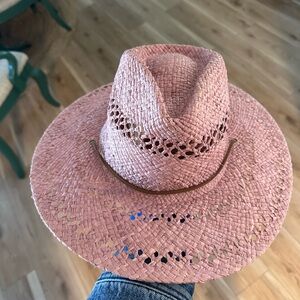 Wyeth pink straw flat brim hat